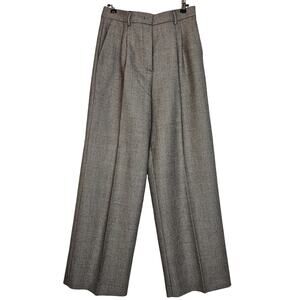 Fendi Fleece Pixel Fleece Wool Houndstooth Wide Leg Brown Pleated Pants Size 8